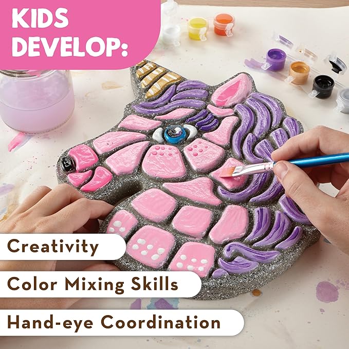 MindWare Paint Your Own Stepping Stone Unicorn - Kit Includes Weather Proof Stone, Paint and Brushes