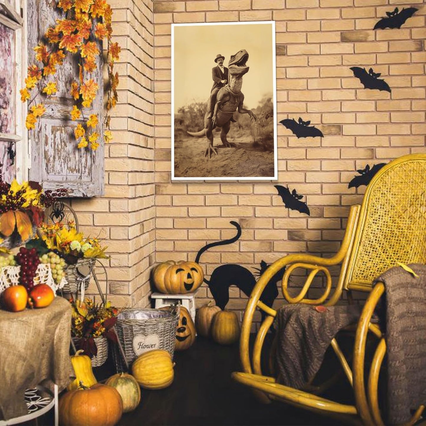 Goth Decor Antiqued Wicca Art Poster Dark Academy Dinosaur And Cowboy Canvas Wall Art Horror Posters Spooky Indoor Art Family Bedroom Office Space Decor 24X36inch Unframed