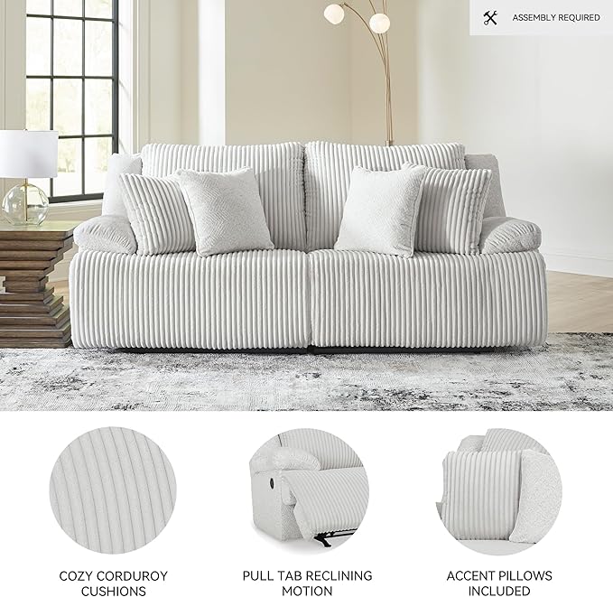 Signature Design by Ashley Top Tier Coastal 2-Piece Reclining Sectional Loveseat with 4 Accent Pillows, Light Gray