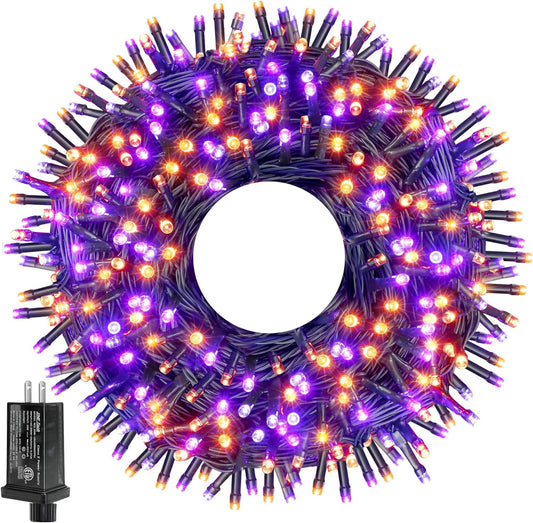 Ollny Halloween Lights Outdoor, 300 LED 100FT Orange and Purple Halloween Decorations with 8 Modes Timer, Plug in String Lights for Indoor Outside House Yard Party
