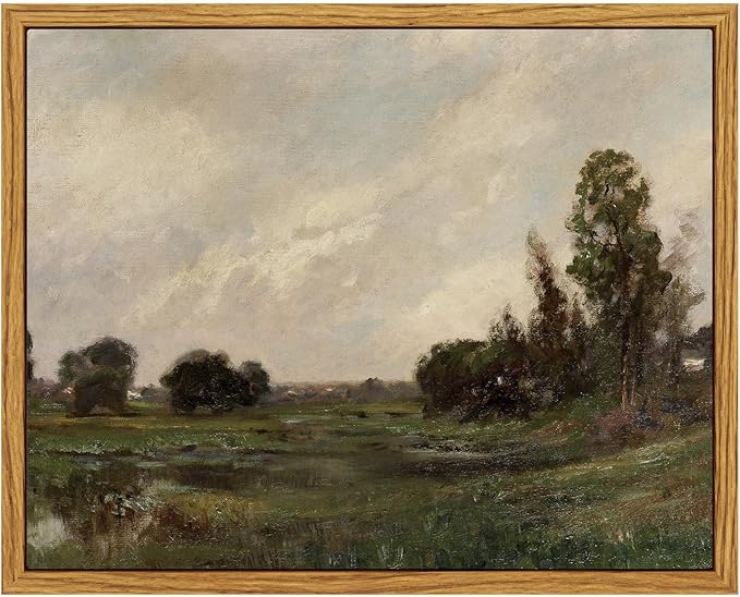 InSimSea Framed Canvas Wall Art, Vintage Landscape Art for Living Room Hallway Shelf, 10x8in, Impressionist French Countryside Painting, Rustic Farmhouse Cozy Mid Century Small Nature Decor