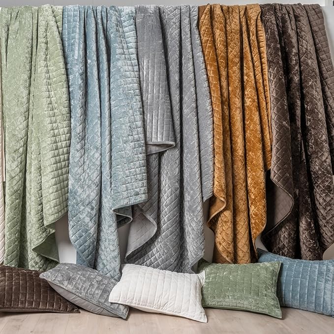 RECYCO Luxury Velvet Quilt Set, California King 118'' x 106'' Oversized Bedspread, Ultra Soft Velvet Comforter, Lightweight Box Stitch Bedding Sets for All Season, with 2 Shams, Walnut Brown