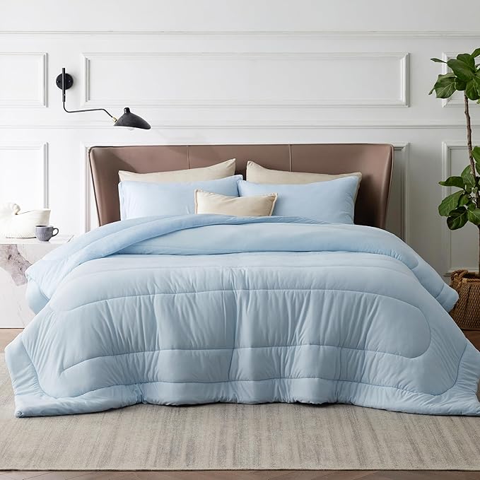Bedsure Queen Comforter Set - Cooling and Warm Bed Set, ICY Blue Reversible Bedding for All Season, 3 Pieces, 1 Queen Size Comforter (88"x88") and 2 Pillow Cases(20"x26")
