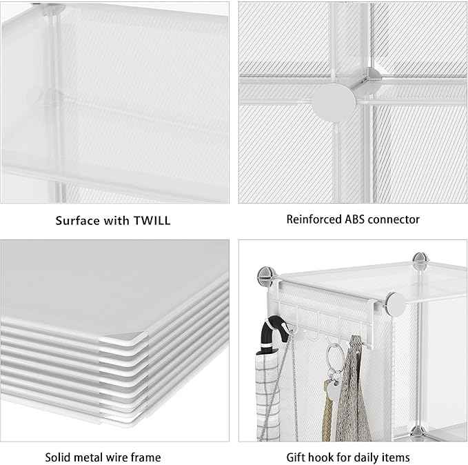 AWTATOS Cube Storage Organizer, 16 Cube Closet Organizers and Storage Shelves, DIY Stackable Bookshelf for Bedroom, Home, Translucent Twill