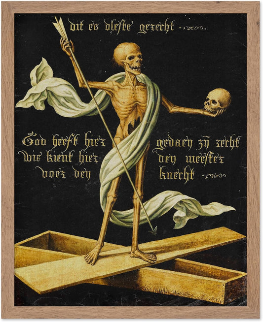 Poster Master Vintage Medieval Poster - Retro Gothic Print - Gift for Artist, Friend - Allegory of Life and Death, Skeleton, Dark, Skull - Wall Decor for Home, Living Room, 8x10 Beige Framed