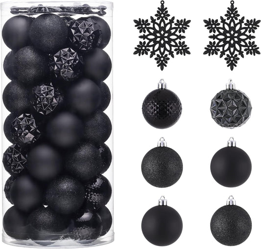 Valery Madelyn Christmas Tree Decorations Ornament Set for Fall Halloween, 50ct 2.36 Inches Black Shatterproof Christmas Ball Ornaments Hanging Xmas Holiday Party Decor