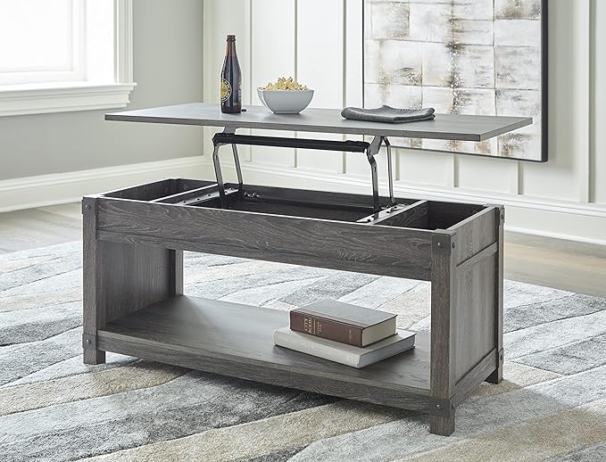 Signature Design by Ashley Freedan Rustic Farmhouse Lift Top Coffee Table, Gray