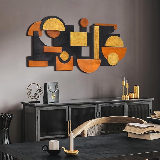 Empire Art Direct "Amber Embraces I" Handmade Dimensional Solid Paulownia Wood Abstracts Wall Art, Ready to Hang, Living Room, Bedroom & Office, 48" x 24"x 1.42"