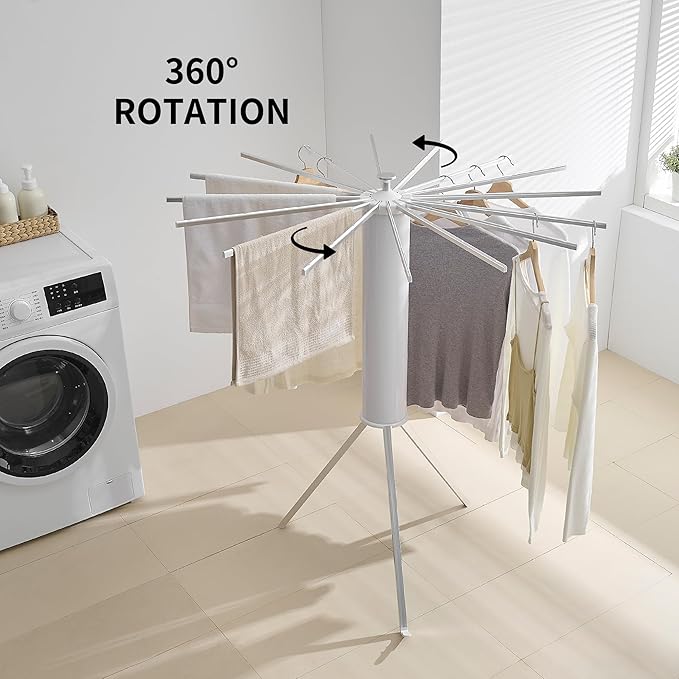 Clothes Drying Rack Tripod Aluminum-16rods,Portable Foldable Drying Rack,Drying Rack Clothing for Laundry Bedroom Household