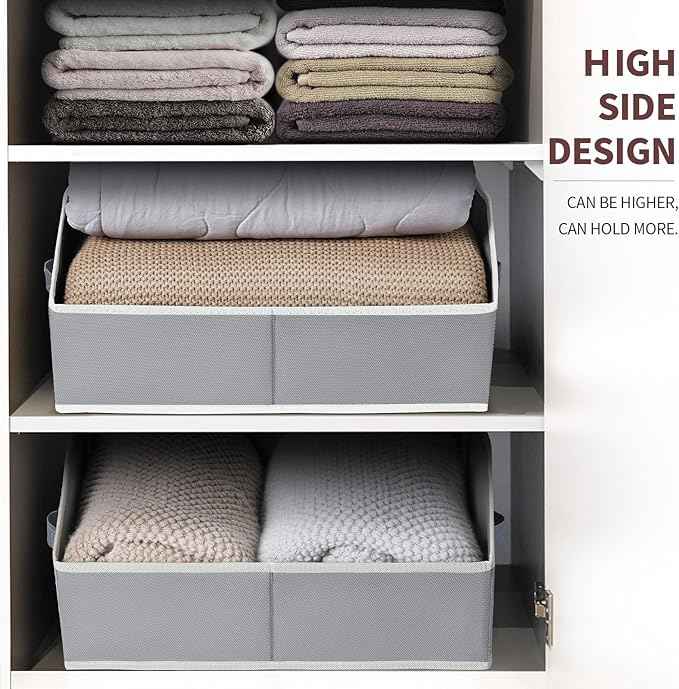 Large Storage Bins Baskets - 6 Pack Closet Storage Cubes, Fabric Baskets for Organizing, Cube Organizer Bins with Handles, Foldable Boxes for Clothes, Towels, Grey