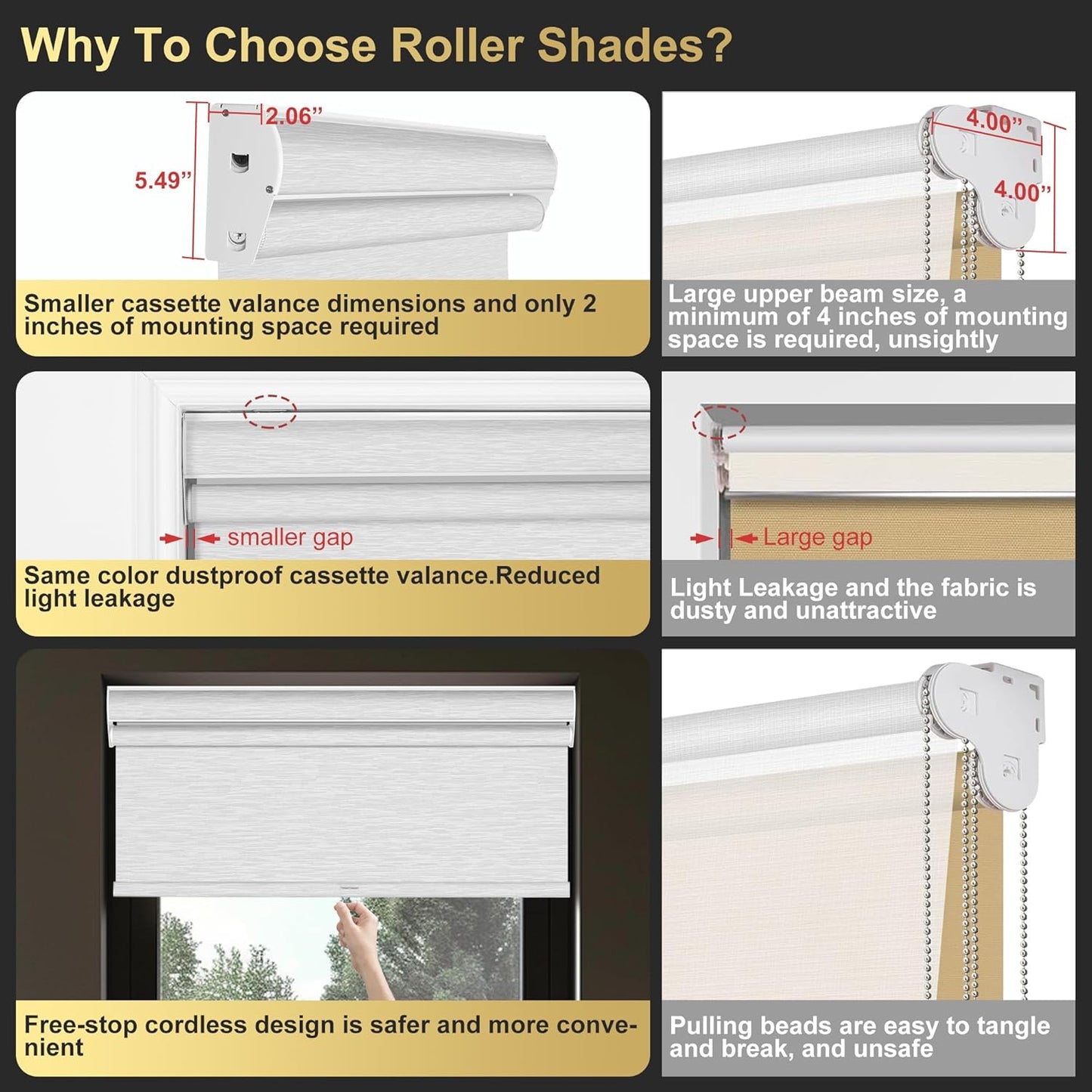 BERISSA Cordless Dual Roller Shades with Cassette Valance,Double Window Shades Blackout and Light Filtering Shades,Day and Night Roller Shades for Home Office Door.Linen Black and White.52 W x 72" H