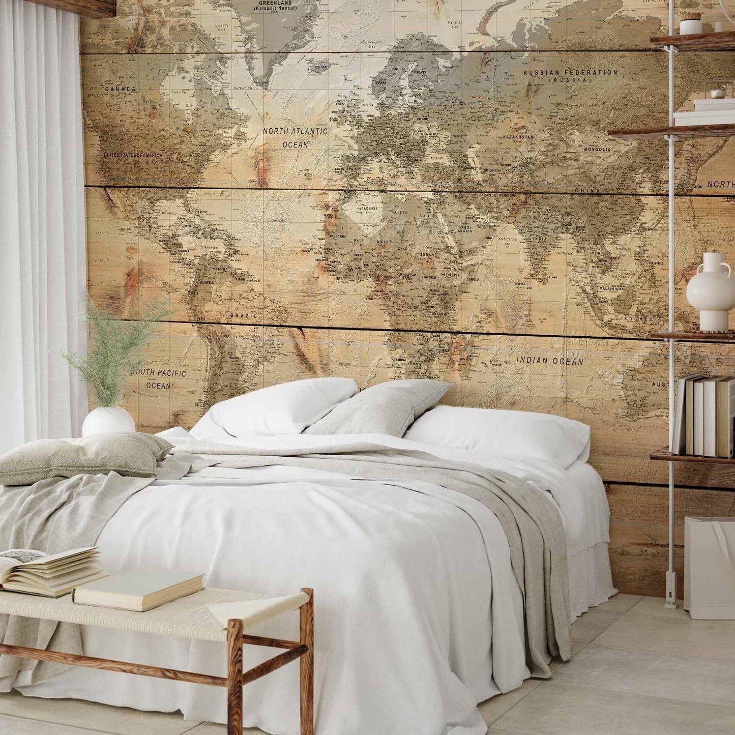artgeist Wall Mural World Map 79x55 in - XXL Non-Woven Wallpaper Fleece Wall Decor Photo Print Picture Image Design Home Map of The World k-A-0218-a-a