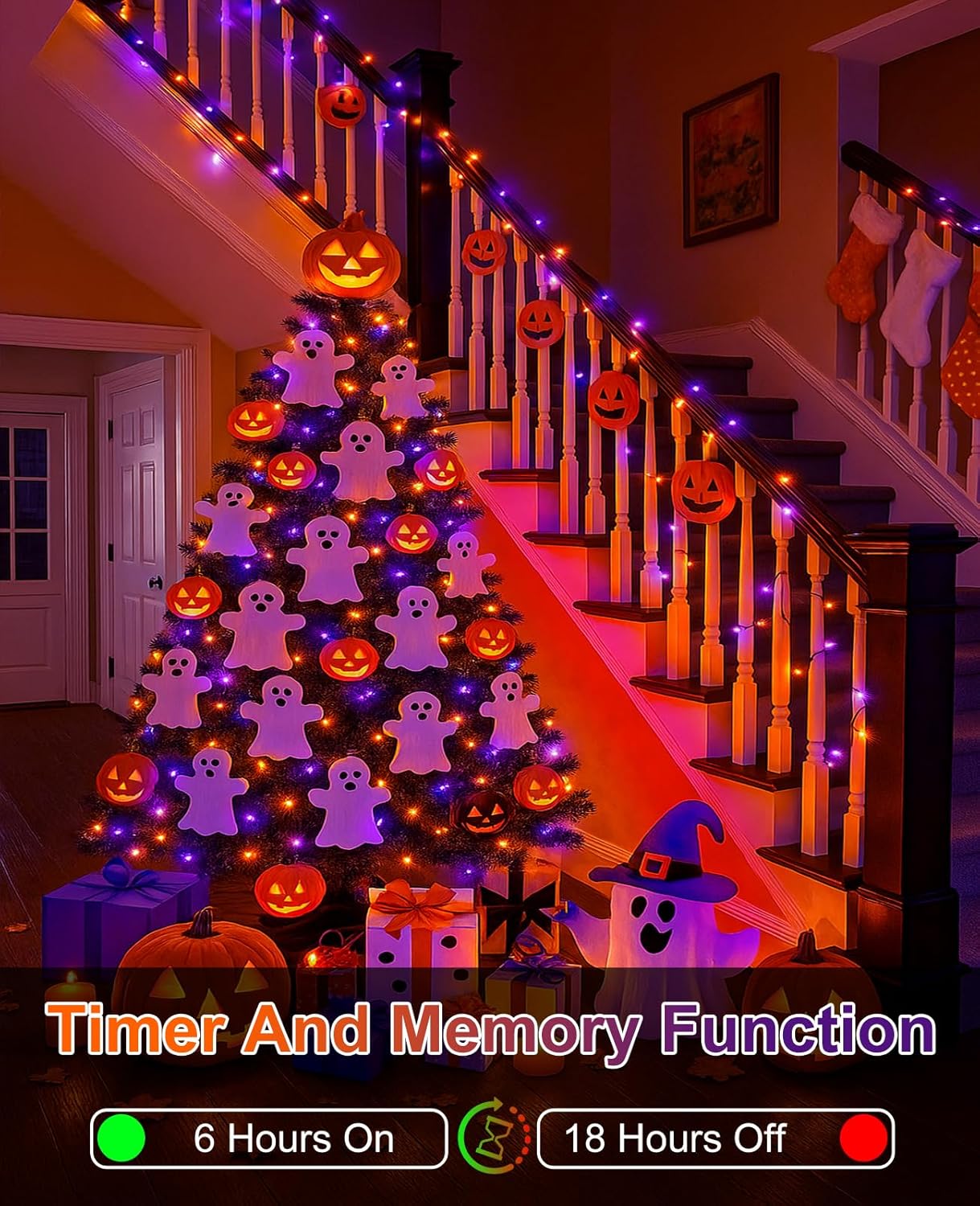 80FT 240 LED Halloween Lights Outdoor, Purple Orange String Lights for Outside with Waterproof 8 Modes, Green Wire Twinkle Tree Light for Indoor Bedroom Patio Garden Party Holiday Decorations