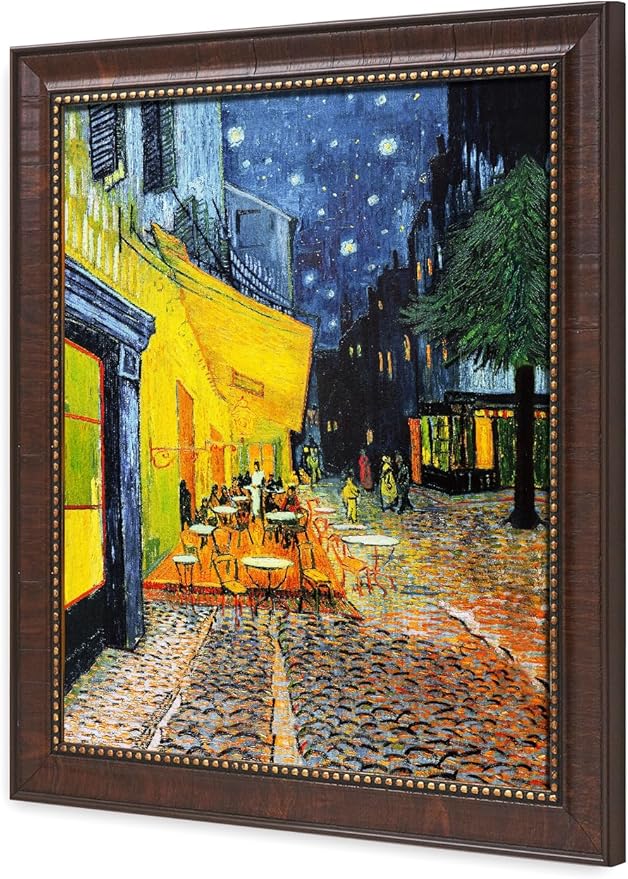 DECORARTS - Vincent Van Gogh Cafe Terrace at Night Framed Wall Art, Giclee Print with Antique Brown Frame for Home or Living Room Decor, Picture Size 16x20 Total 19x23 Made in USA