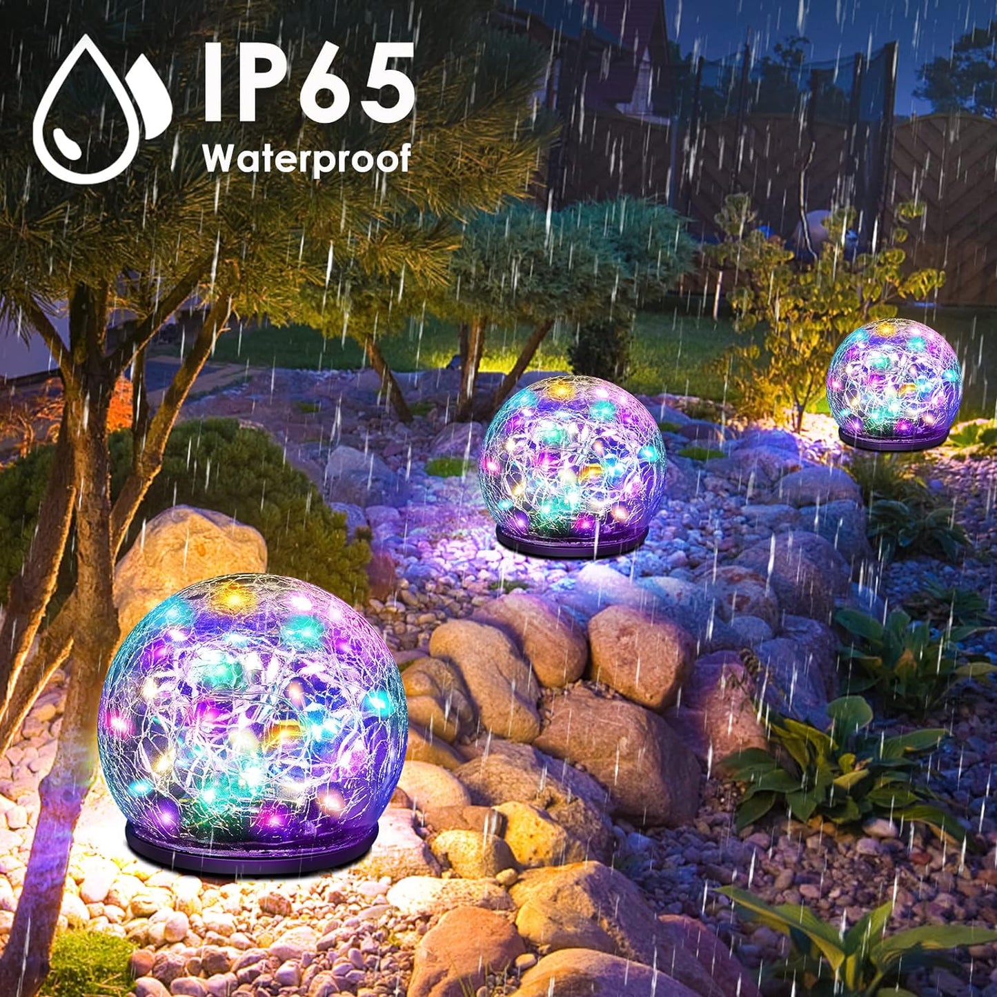 Solar Garden Lights, 2 Pack 80 LED Colored Cracked Glass, Multicolor Outdoor Decorative Ball Lights for Yard, Pathway, Patio, Christmas, 4.73