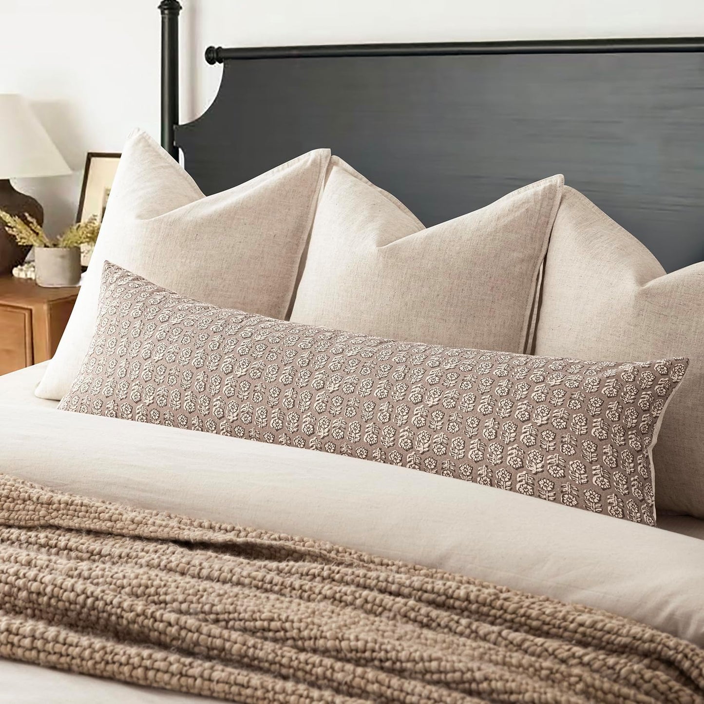 Foindtower Set of 2 Decorative Floral Body Lumbar Throw Pillow Covers Neutral Modern Farmhouse Cushion Covers Vintage Home Decor for Sofa Couch Chair Bedroom Living Room Outdoor,14×36 Inch,Tan Taupe