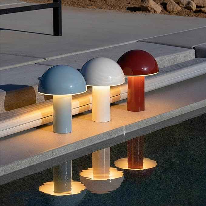 Brightech Celia Table Lamp – 10" Touch-Controlled Mushroom Small Lamp, Cordless & Dimmable LED, Portable Bedside Night Light, Sustainable Mood Light, Recycled Modern Patio Lamp for Home Décor – Cream