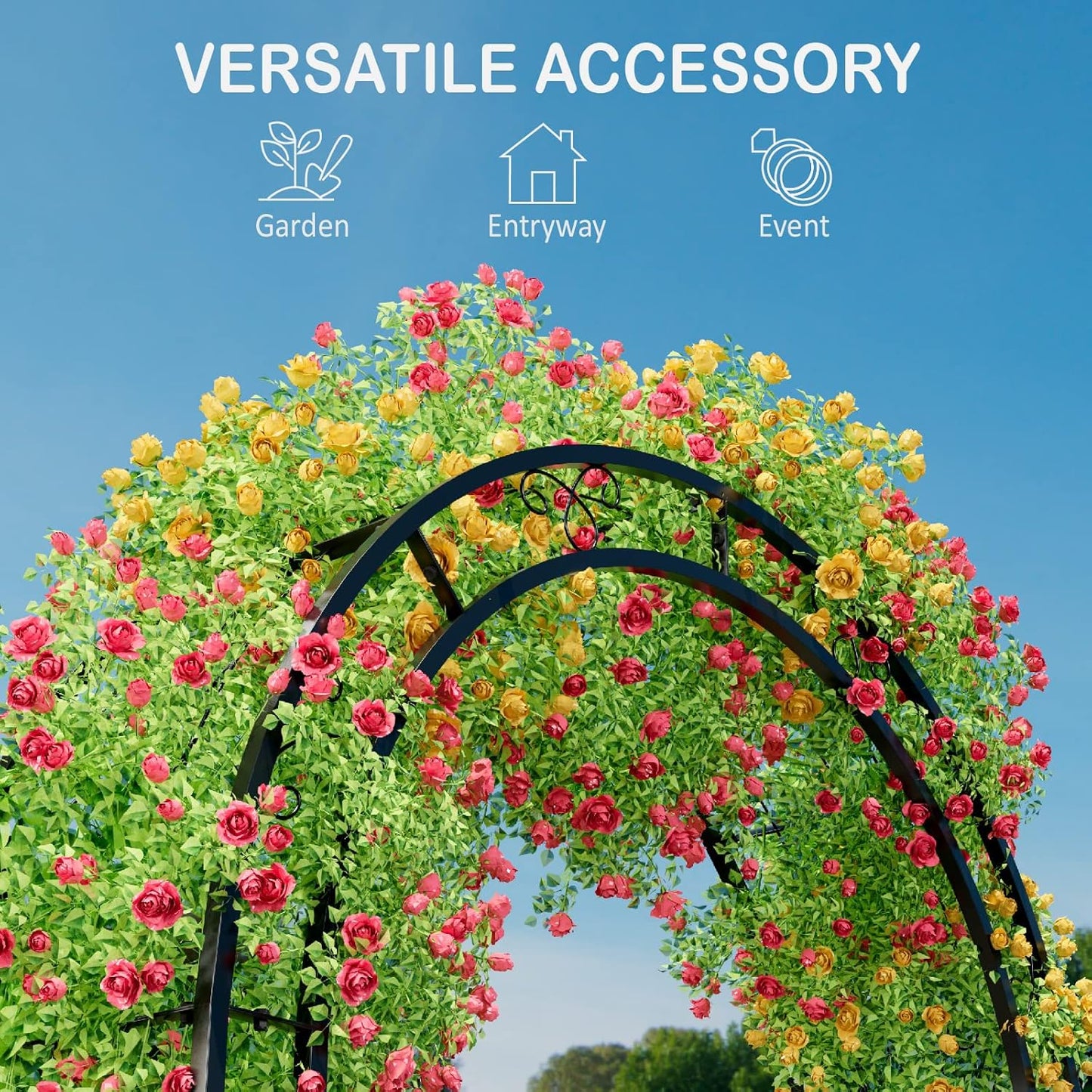 88in Steel Garden Arch Arbor Trellis for Climbing Plants Outdoor,Yard,Garden,Climbing Plants 7ft Decorative Wire Lattice,Outdoor Wedding Arch(Black)