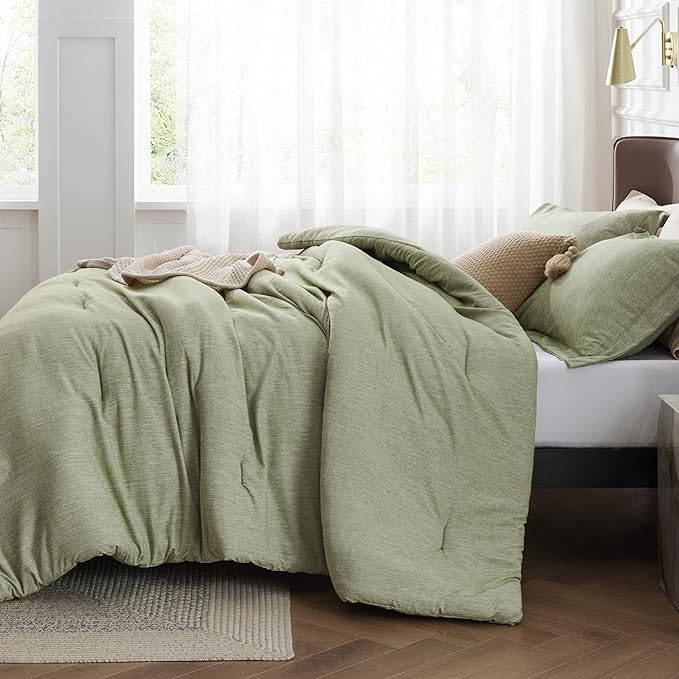 Bedsure King Size Comforter Set - Olive Green Soft Bedding for All Seasons, Cationic Dyed Bed Set, 3 Pieces, 1 King Size Comforter (104"x90") and 2 Pillow Shams (20"x36"+2")