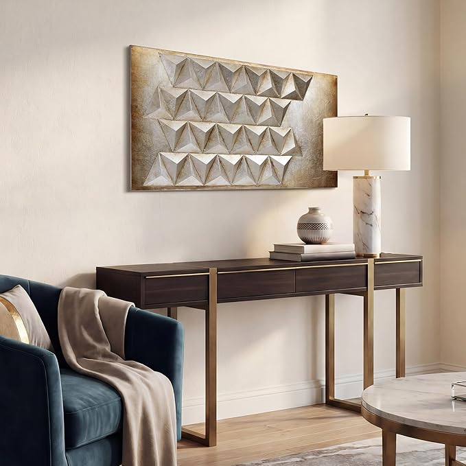 Empire Art Direct Steel II Abstract 3D Iron Wall Art, Metallic Hand Painted Sculpture,Ready to Hang, Living Room, Bedroom ＆ Office, Gold, 22 in. x 48 in.
