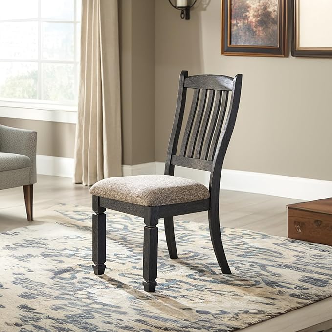Signature Design by Ashley Tyler Creek Dining Room Upholstered Side Chair, 2 Count, Solid Wood, 19.25" H, Black and Grayish Black