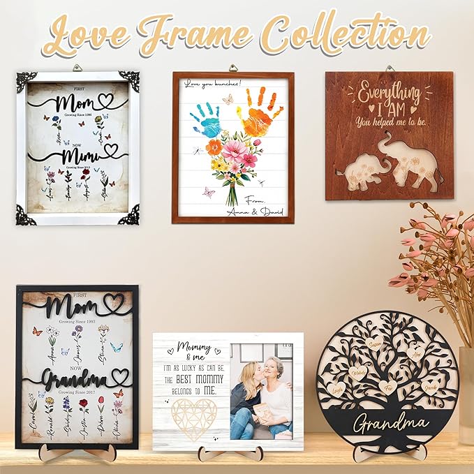 4x6 Covered Mommy and Me Picture Frame Portrait with Keychain, I'm as Lucky as Can Be Wooden Photo Plaque Appreciation Mothers Day Birthday Gifts for New Mom Grandma Nana from Son Daughter HU-FR323