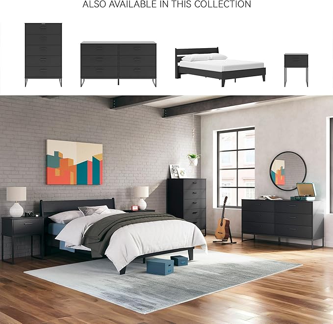 Signature Design by Ashley Socalle Casual Queen Panel Platform Bed, Foundation or Box Spring Not Needed, Black