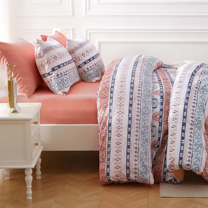 MUXHOMO Boho Pink Bed in a Bag King 7 Pieces, King Comforter Set Reversible Botanical Flowers Design, Ultra Soft & Breathable Bedding Sets with Comforter, Sheets, Pillowcases & Shams