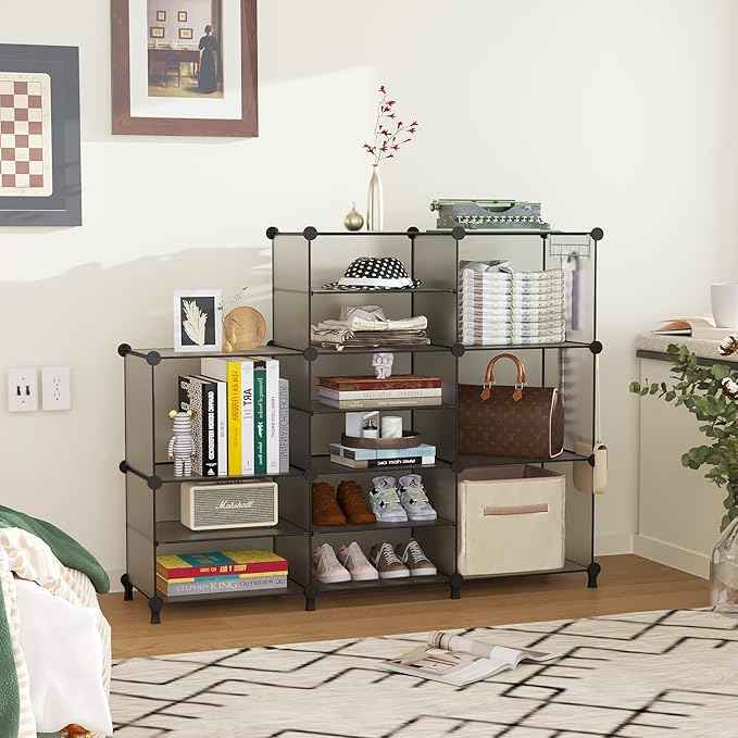 AWTATOS Closet Organizer 8 Cube Storage Shelves Clothes Organizers Stackable Cubby Shelving for Closet Bedroom Living Room Grey
