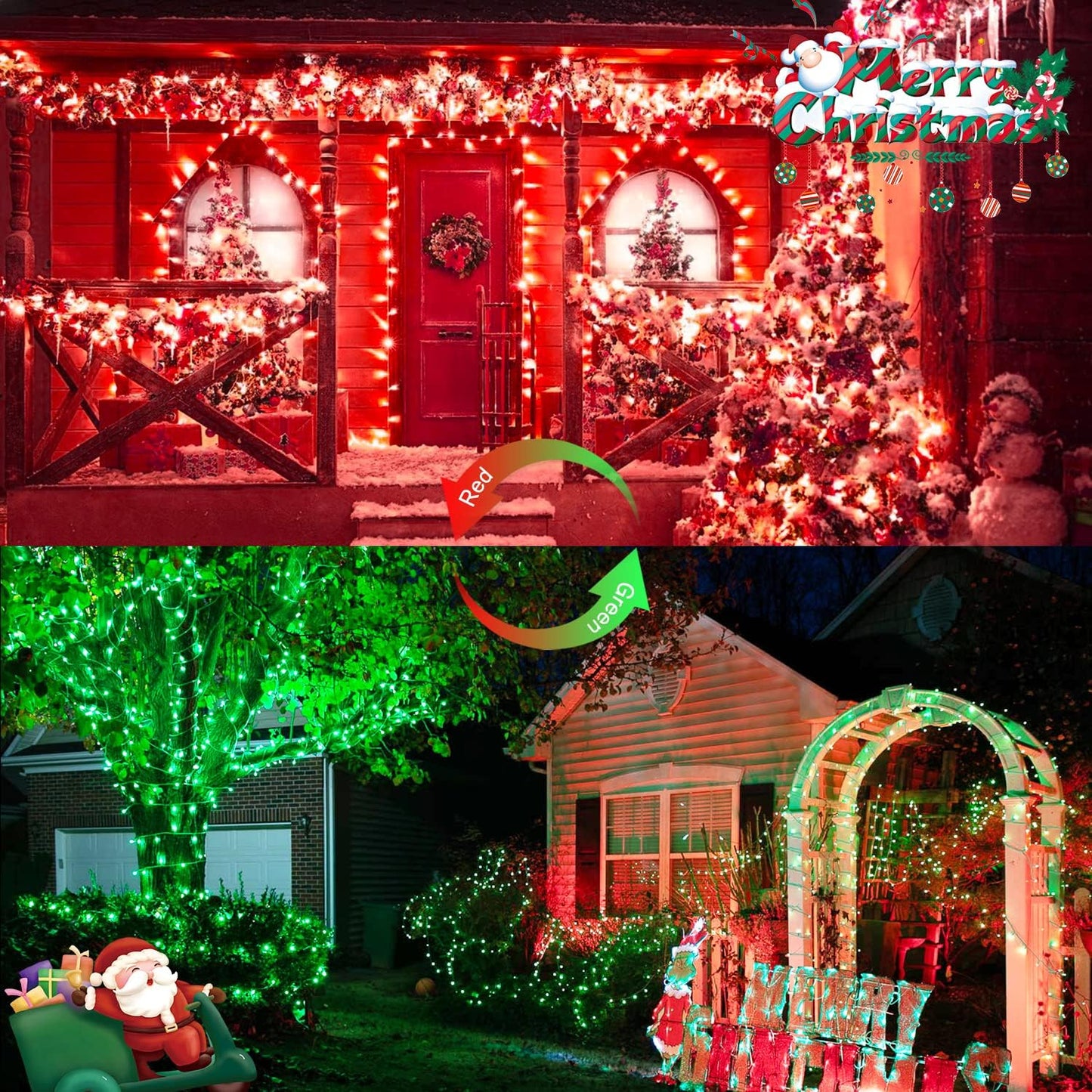 JMEXSUSS 100 LED Red & Green Christmas Lights Plug in, Christmas String Lights Indoor, 33ft Connectable Color Changing Christmas Lights Outdoor for Christmas Party Decor