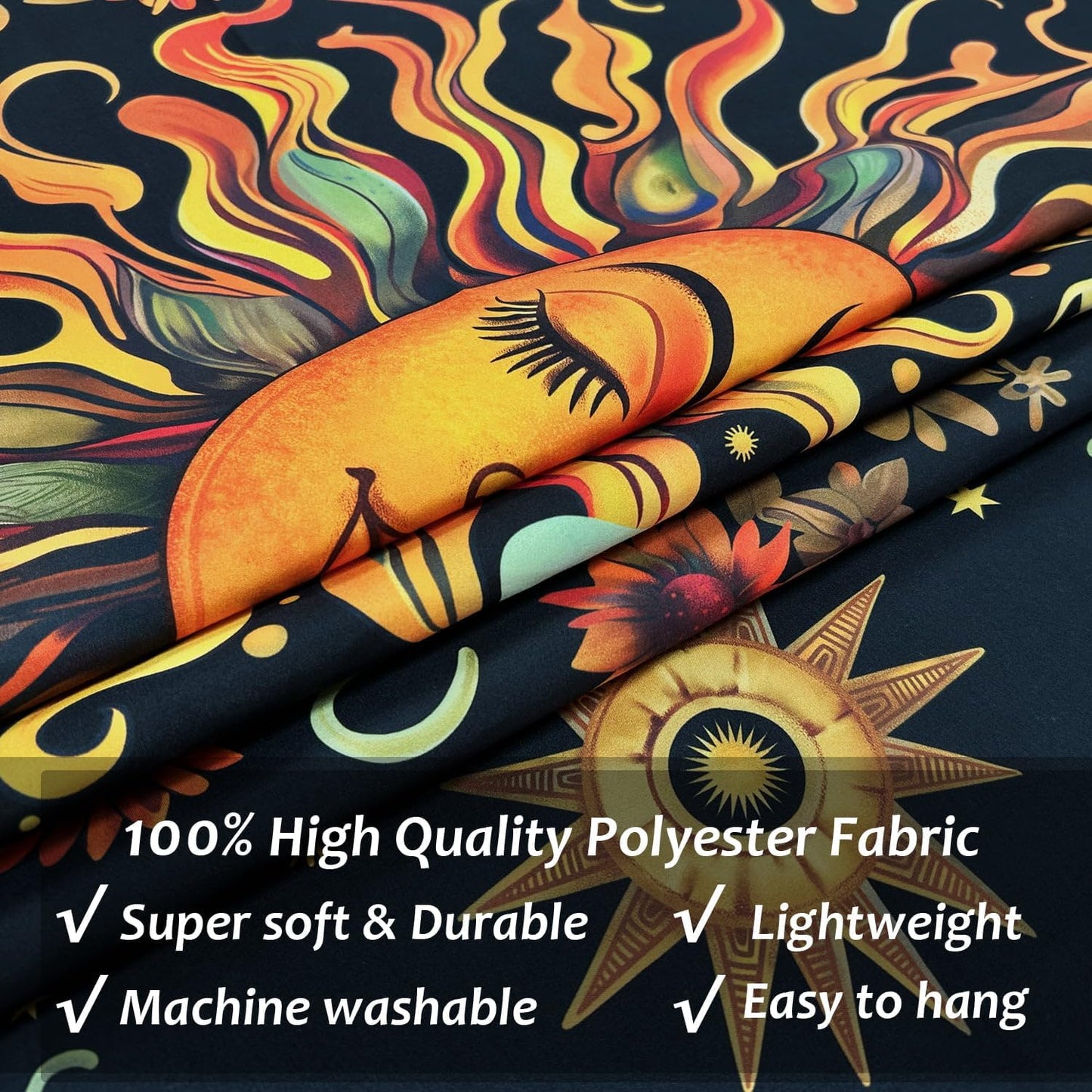 ARTCREATOR Sun and Moon Tapestry Astrology Space Wall Hanging Boho Hippie Floral Plant Tapestries Aesthetic Vintage Mandala Flower Decor for Living Room Bedroom (59" x 78")