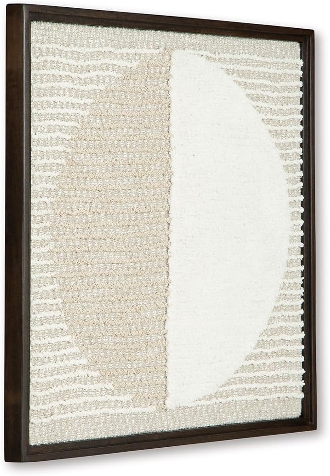 Signature Design by Ashley Bachard Minimalist Square Woven Geometric Wall Decor 30 x 30 Inches, Beige & White