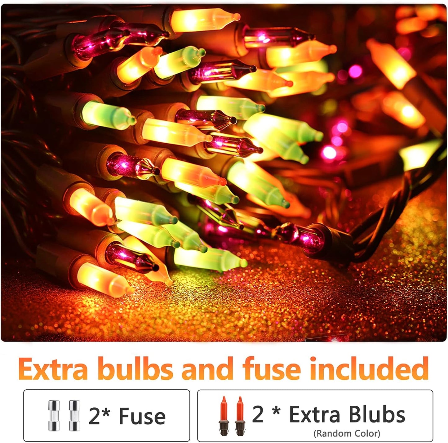 Brizled Halloween String Lights, 21.3ft 100ct Incandescent Purple & Green & Orange Halloween Lights Connectable, UL Certified Halloween Lights Black Wire Mini Light Set for Halloween Holiday Christmas