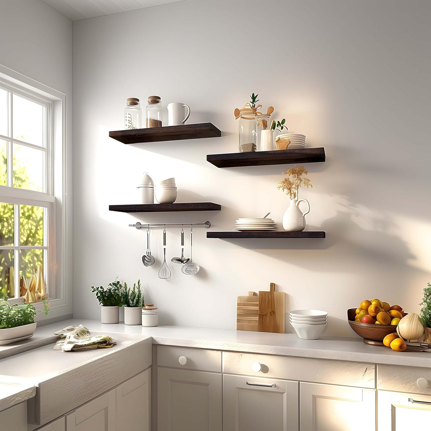 Brown Wood Floating Shelves for Wall Rustic Wall Shelves for Bedroom Set of 6 - Décor Diaries