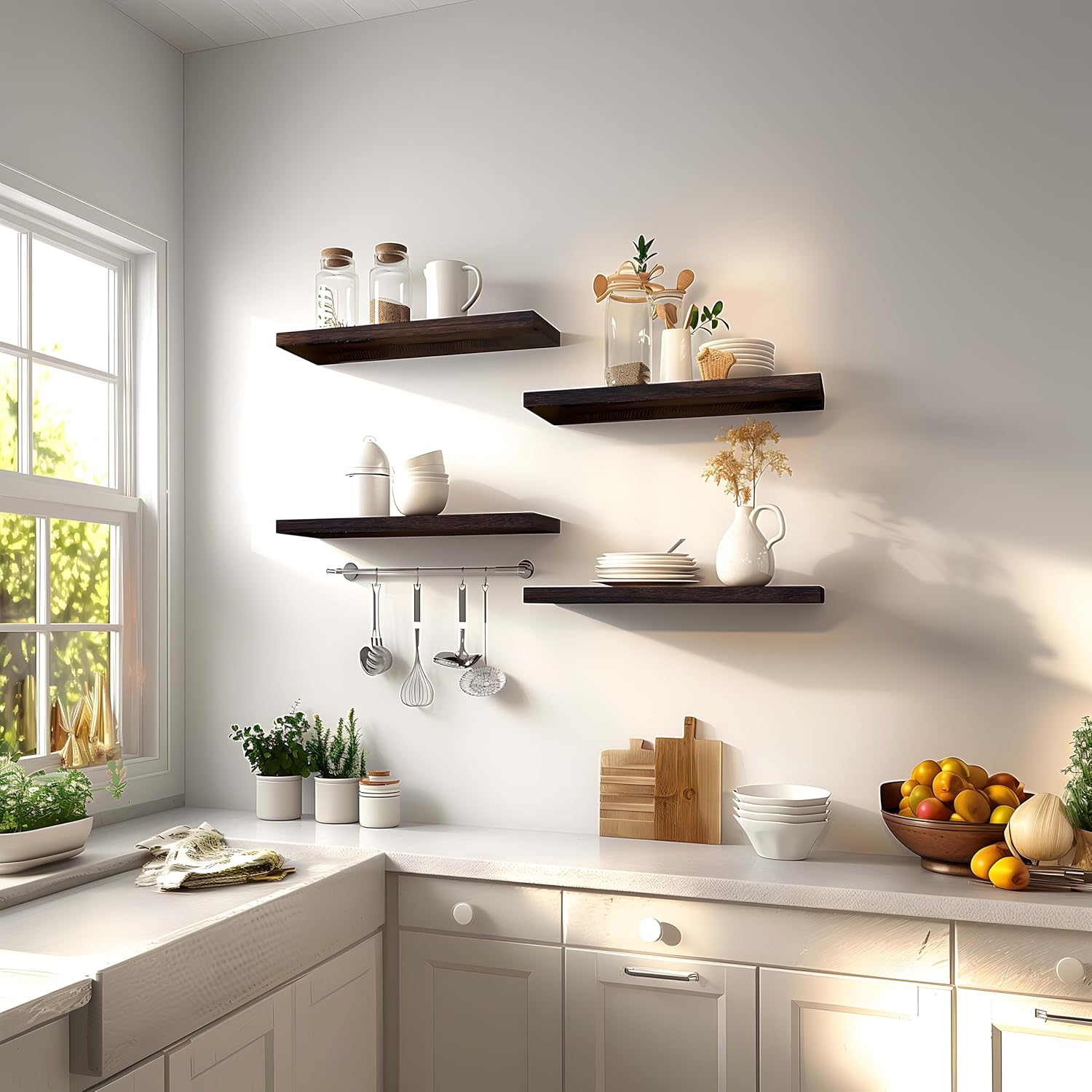 Brown Wood Floating Shelves for Wall Rustic Wall Shelves for Bedroom Set of 6 - Décor Diaries