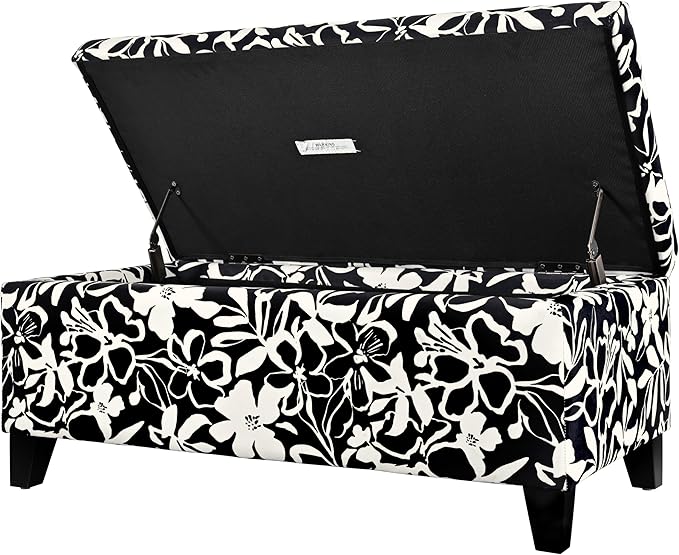 Christopher Knight Home Nesbit Living Room Ottoman with Storage, Entryway Fabric Upholstered Storage Ottoman Bench, Rectangular Sofa Foot Stool, Bedroom End of Bed Bench, Shoe Organizer, Black+White