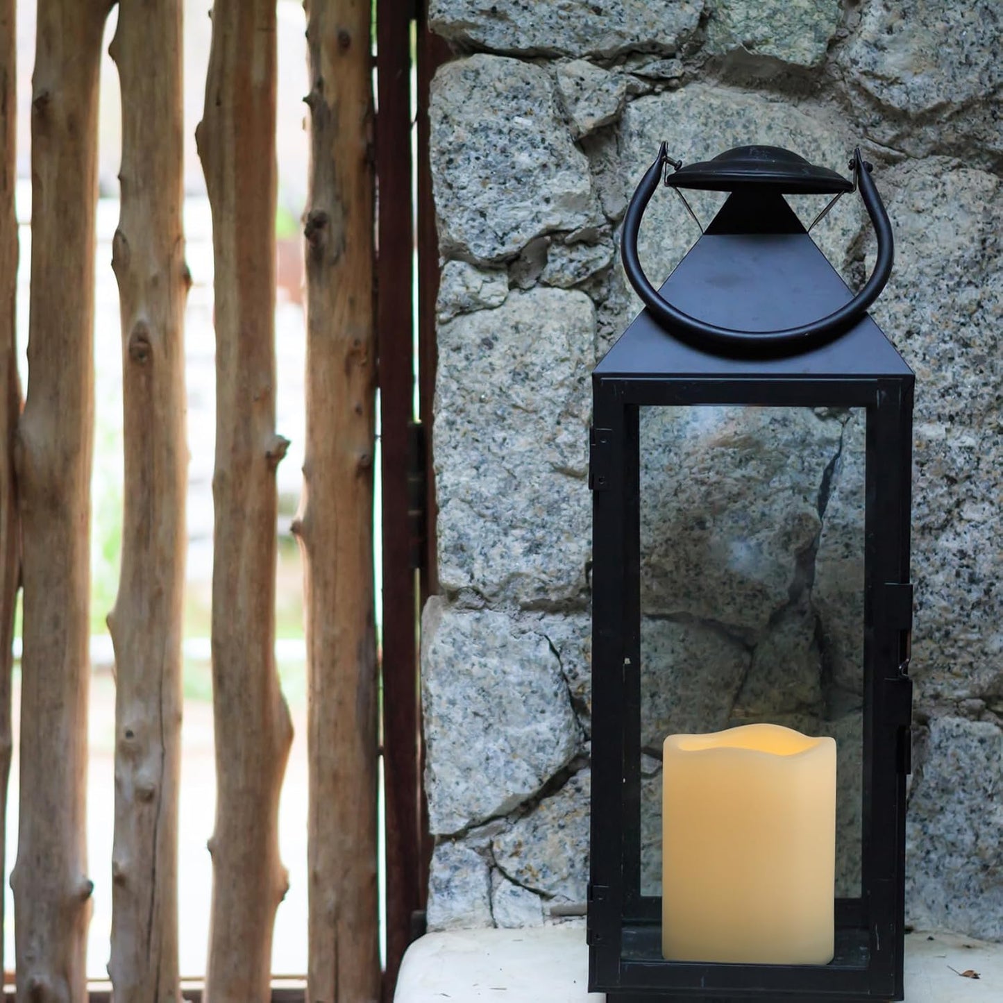 3" x 5" Outdoor Flameless Candles with Remote and Timer, Battery Operated LED Flickering Plastic Pillar Candles for Home Wedding, Ivory, 1 Pack