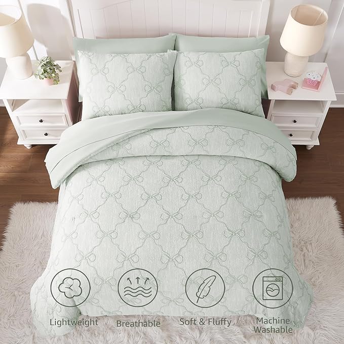 Full Size Comforter Sets with Sheets for Girls-7 Pieces Full Size Bedding Sets with Light Green Comforter, Sheets, Pillowcases & Shams for Kids (Green Diamond, 76" X 86")