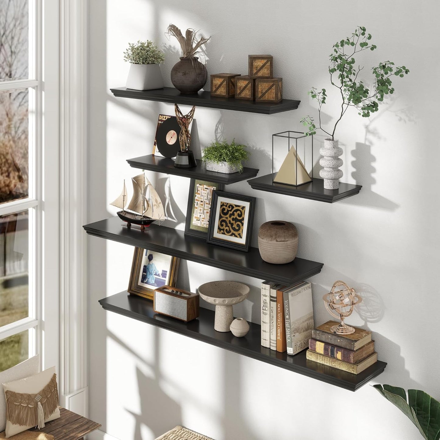 Floating Shelves for Wall, 36 Inch Long Wall Mounted Black Hanging Shelf for Kitchen, Living Room, Office, Bedroom, Bathroom, Retro Vintage Wood Bookshelf for House Decor - Décor Diaries