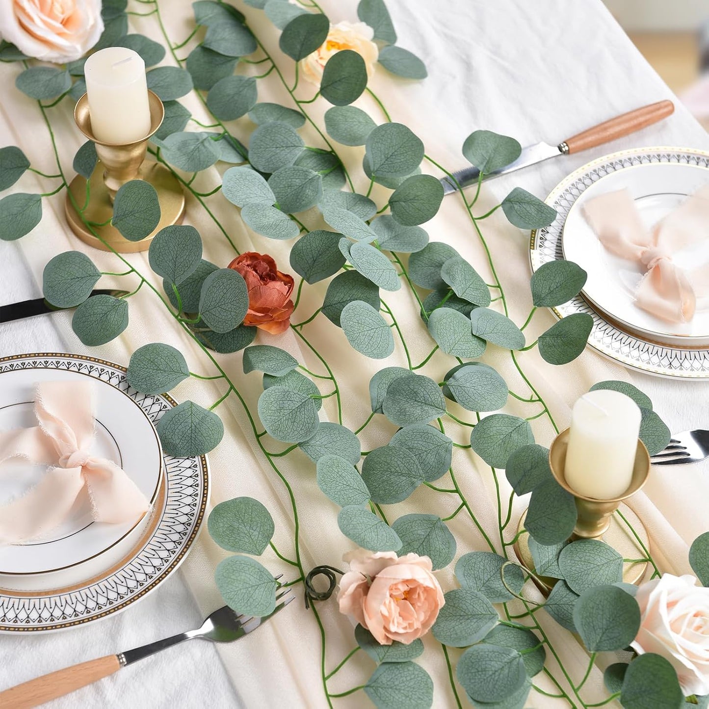 DearHouse 86 Feet 12 Strands Artificial Eucalyptus Leaf Plants Vine Hanging Eucalyptus Garland for Home Kitchen Office Wedding Wall Decor