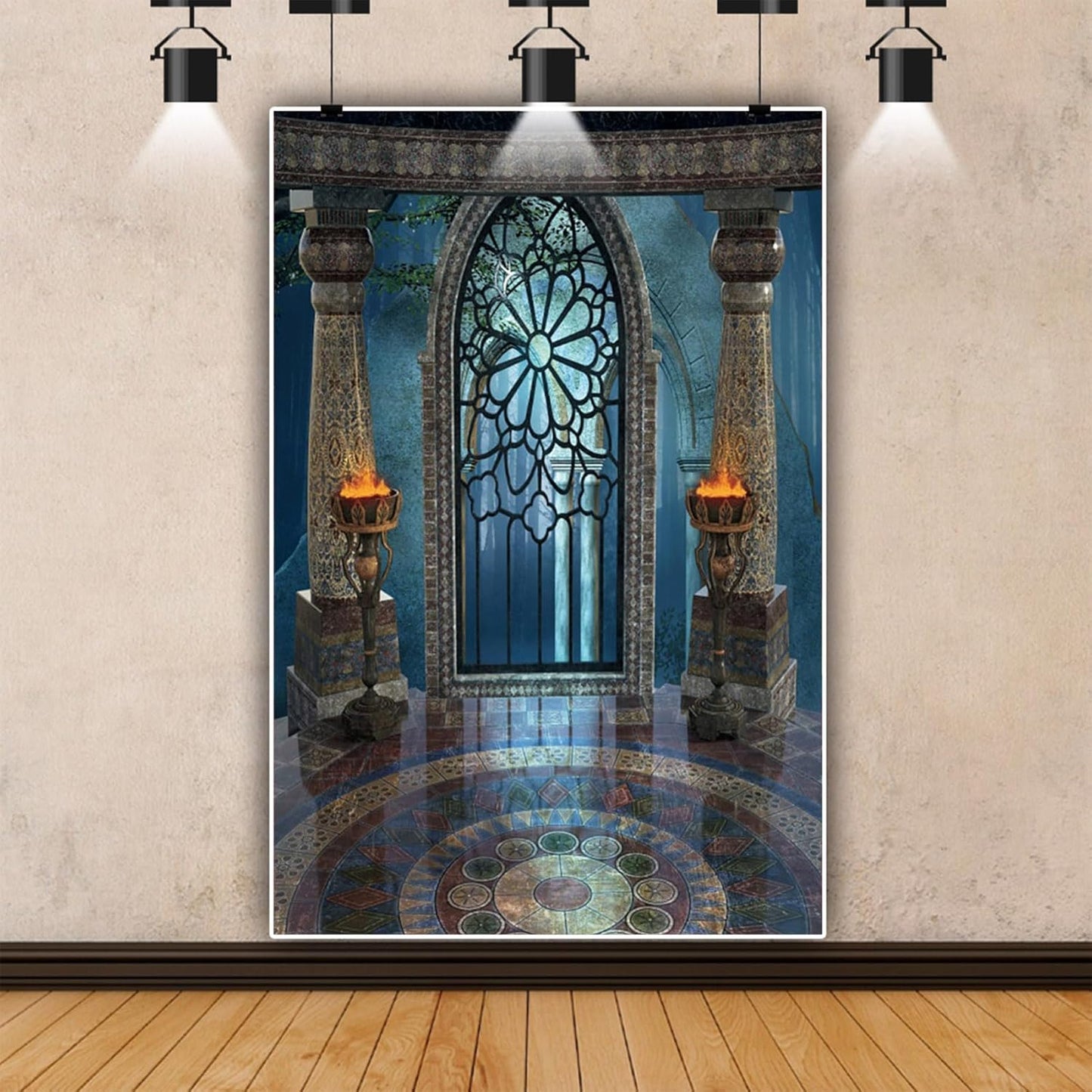 Renaiss 8x12ft Medieval Castle Backdrop for Photoshoot Portrait Pillar Torch Gothic Stone Tower Ancient Old Fortress Interior Photography Background Halloween Party Decor Wallpaper Photo Studio Props