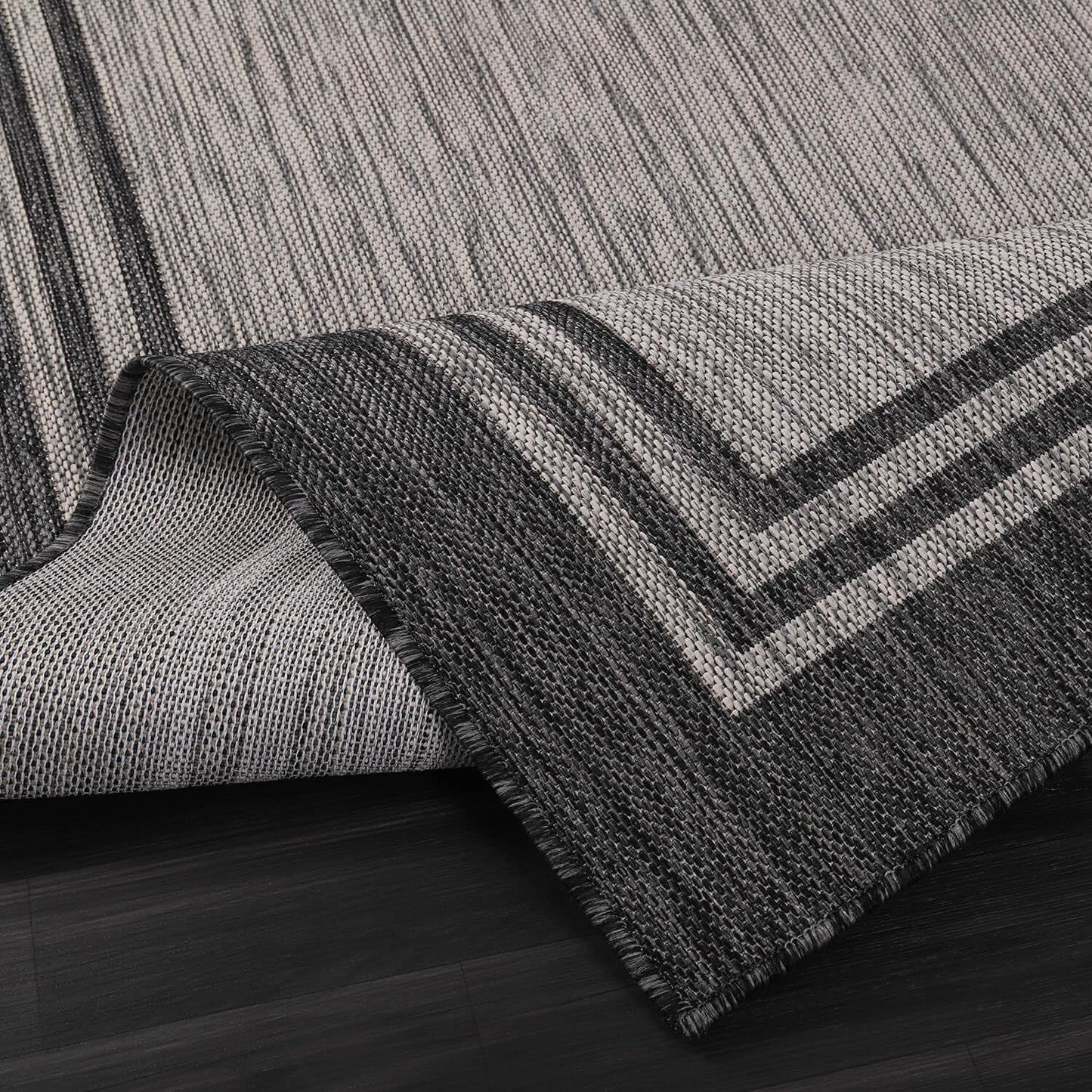 Bordered Outdoor Rug 5x7 Washable Outside Carpet for Indoor Patio Porch Waterproof Easy Cleaning Non Shedding Area Rugs Dark Gray 5 x 7