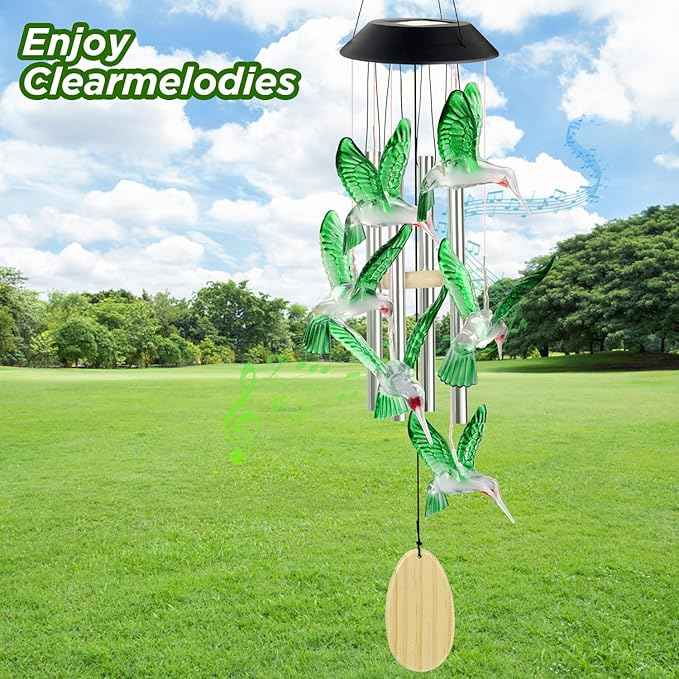 Hummingbird Decorative Mobiles Gifts, Solar Hummingbird Wind Chimes, Gifts for Mom, Women, Grandma, Garden Courtyard Lawn Decor, Gift for Christmas and New Year