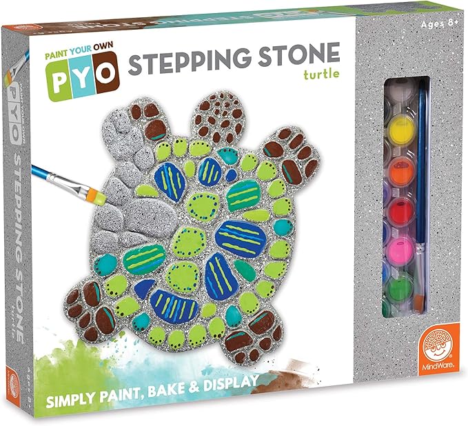 MindWare Turtle Stepping Stone Kit: Paint Your Own Stepping Stones for Kids Craft Kit Includes Paint, Brushes and Instructions