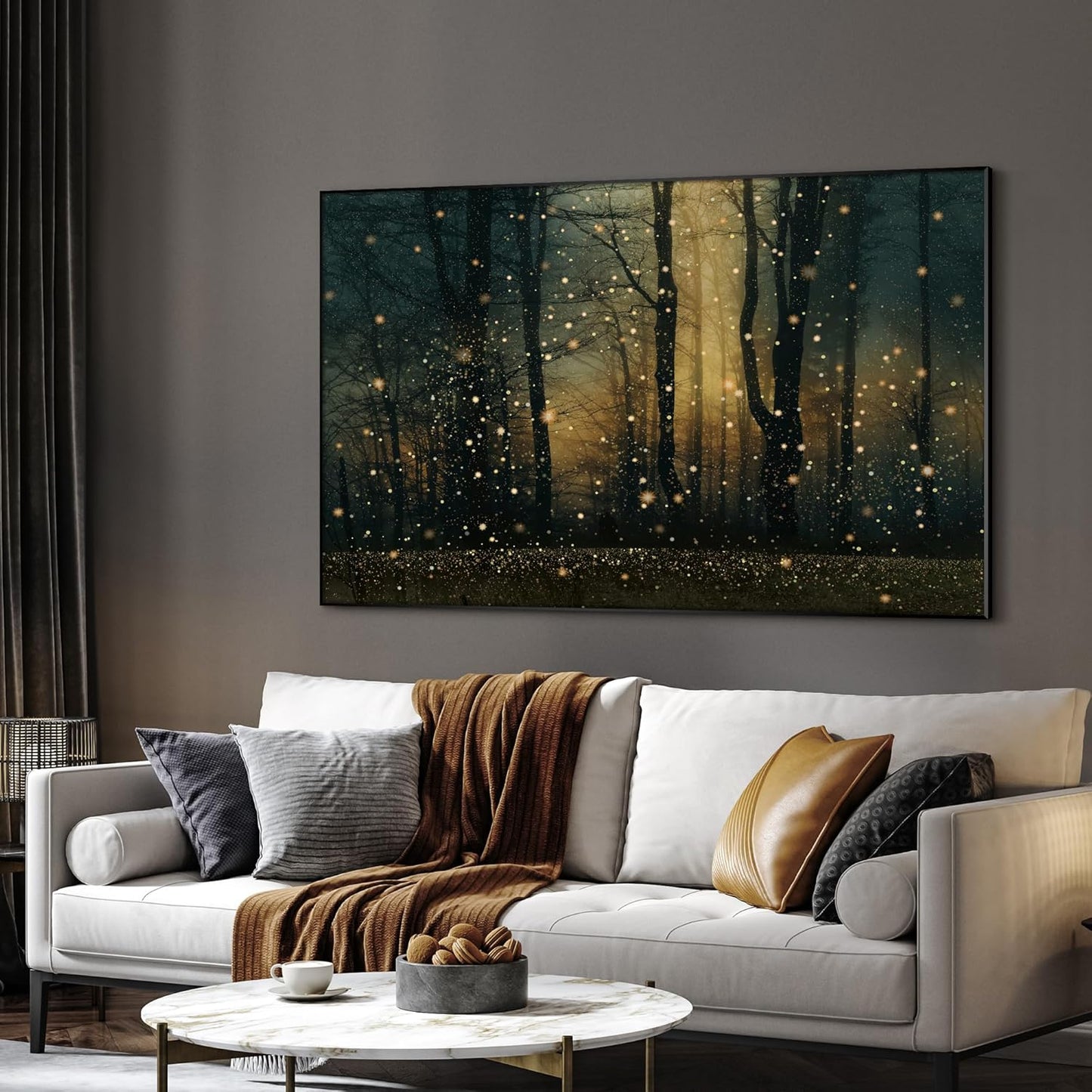 SIGNWIN 30"x60" Extra Large Framed Wall Art Magical Firefly Forest at Twilight, Enchanted Nature Scene for Home Living Room Bedroom Decor (Frame Assembly Required)