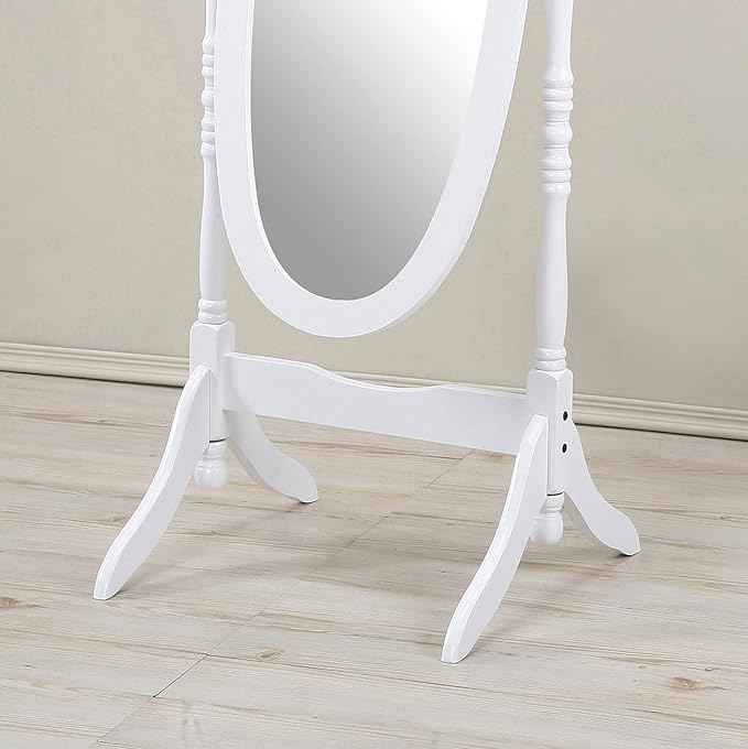 Roundhill Furniture Traditional Queen Anna Style Wood Floor Cheval Mirror, White