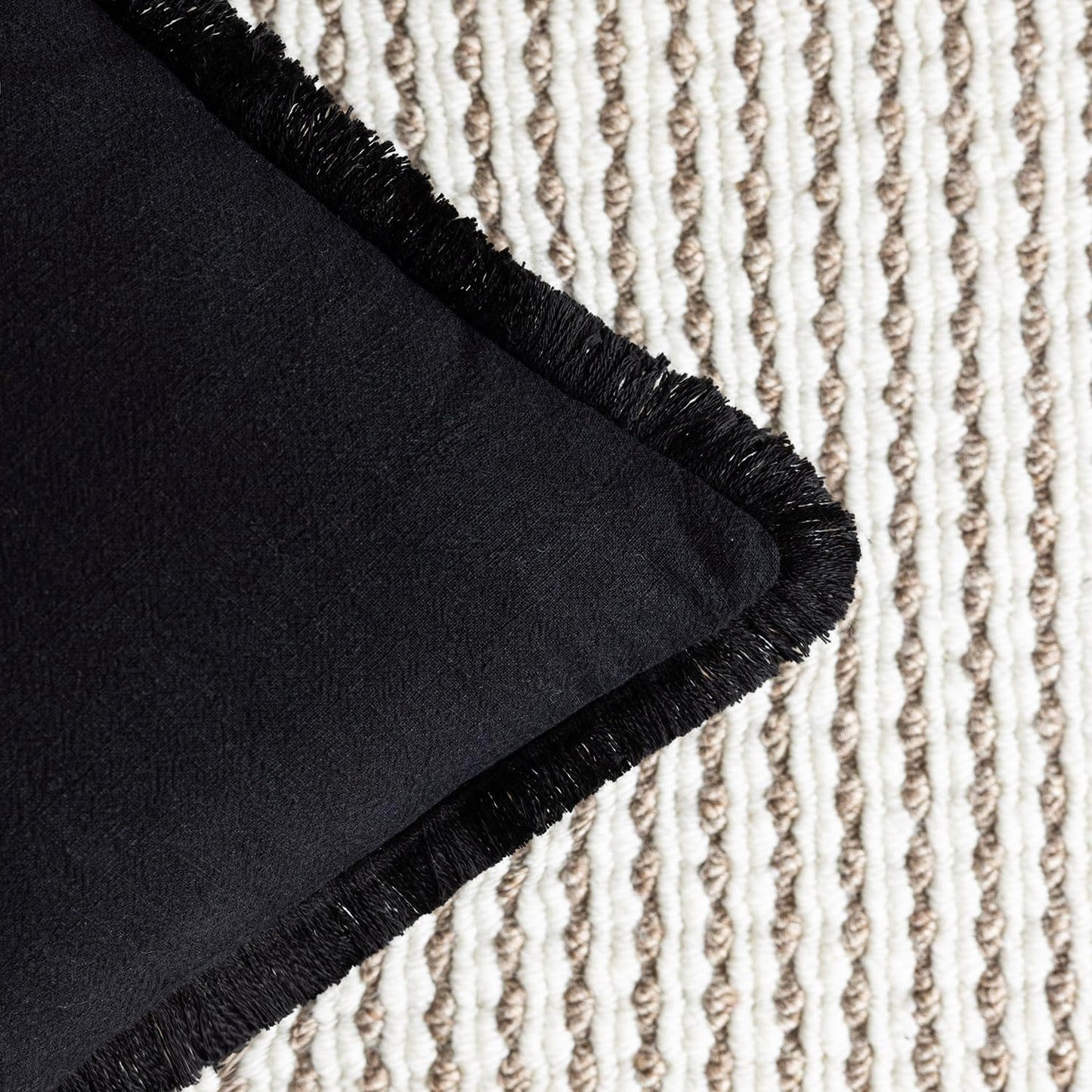 Foindtower Set of 2 Decorative Linen Fringe Throw Pillow Covers Cozy Boho Farmhouse Cushion Cover with Tassels Soft Accent Pillowcase for Couch Sofa Bed Living Room Home Decor, 16×16 Inch, Black