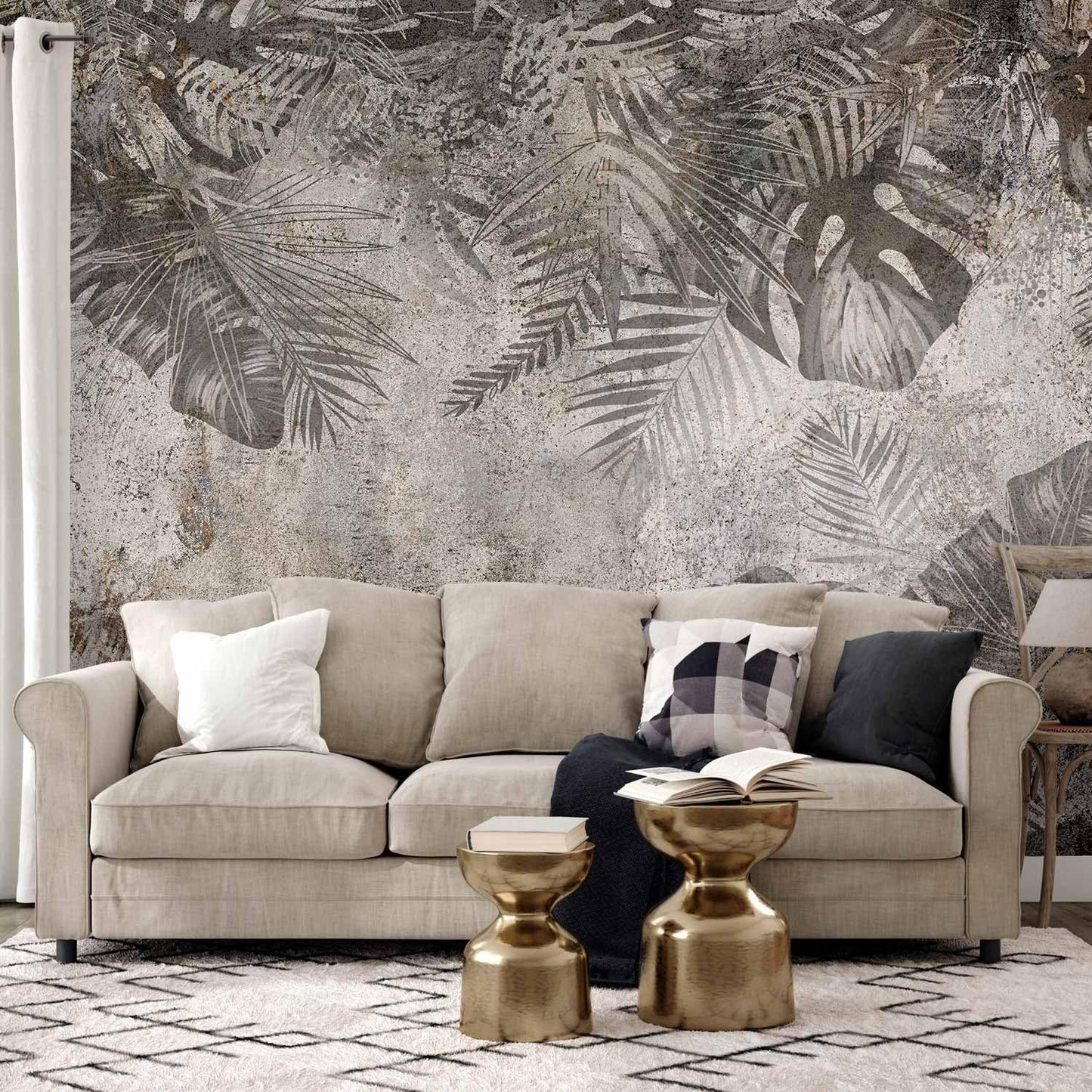 artgeist Wall Mural Tropical Leaves 197x138 in - XXL Non-Woven Wallpaper Fleece Wall Decor Photo Print Picture Image Design Landscape Palms Leaves Monstera Grey b-C-0825-a-a