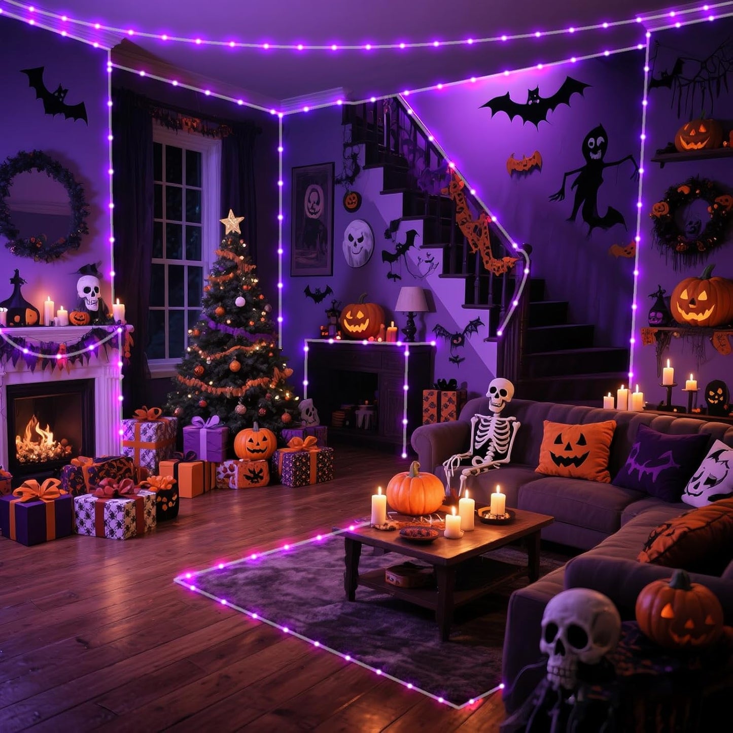 Purple Halloween Lights, 100FT 300 LED Rope Lights for Outside Waterproof with 8 Modes, Connectable Fairy String Lights for Indoor Patio, Trampoline, Garden, Pool, Holiday Decorations