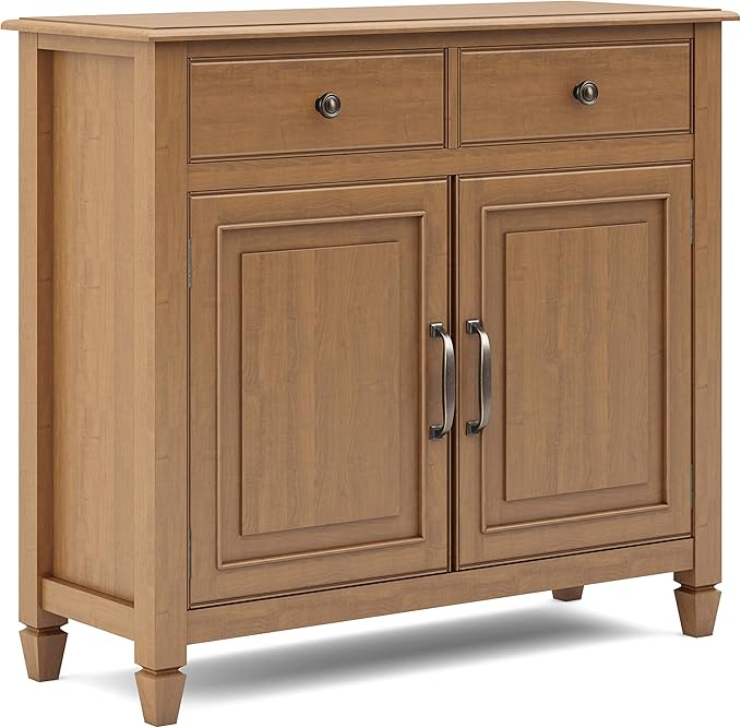 SIMPLIHOME Connaught 40-inch Wide Solid Wood Storage Cabinet in Light Golden Brown for Entryway, Living Room, Organizer for Hats, Gloves, Shoes, Keys, Slim Design, Traditional Style